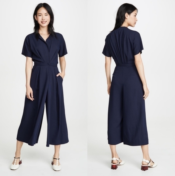 New Rachel Comey Ardent Split Neck Wide Leg Pebble Midnight Jumpsuit NWT Size 0 - Picture 1 of 17